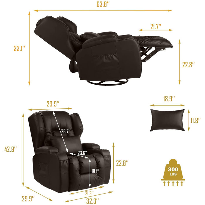 Isabelle & Max™ Lamentin Leather Swivel Rocker Recliner Manual Rocking